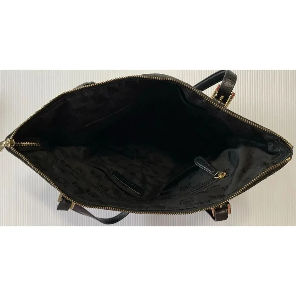 Michael Kors Jet Set Black Signature MK Tote Handbag Shoulder Purse Bag